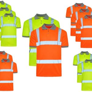 Hi-Vis Workwear Men's Polo Shirt High Visibility Reflective Safety Security Tops