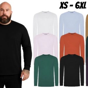 Men's T-Shirt Long Sleeve 100%  Cotton 1, 3, 5 Pack Plain Crew Neck Tees XS- 6XL