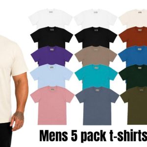 Men’s Plus Size 5 Pack T‑Shirts 100% Cotton Crew Neck