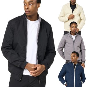 Men's Reversible Bomber Jacket Lightweight Casual Full Zip Harrington Coat S-2XL
