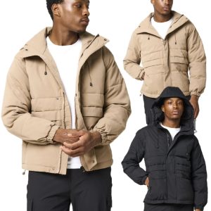 Men's Hooded Puffer Jacket Quilted Padded Warm Winter Coat