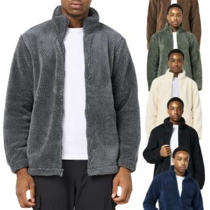 Men's Sherpa Fleece Jacket Teddy Borg Warm Coat Casual Winter Jumper