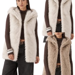 Women's Faux Fur Gilet Hooded Sleeveless Coat Soft Long Warm Winter Jacket